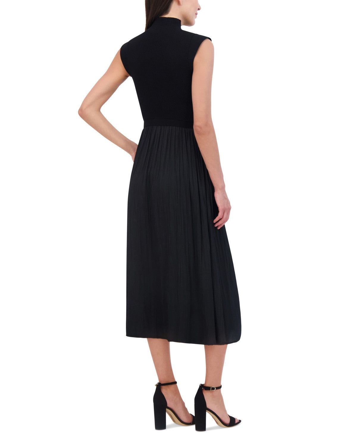 Vince Camuto Womens Mixed-Media Turtleneck Dress - Black, XL