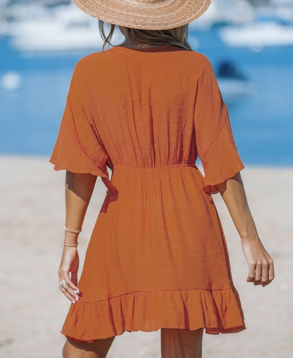 Cupshe Womens Ruffled Tie Front Mini Cover-up Dress, Small