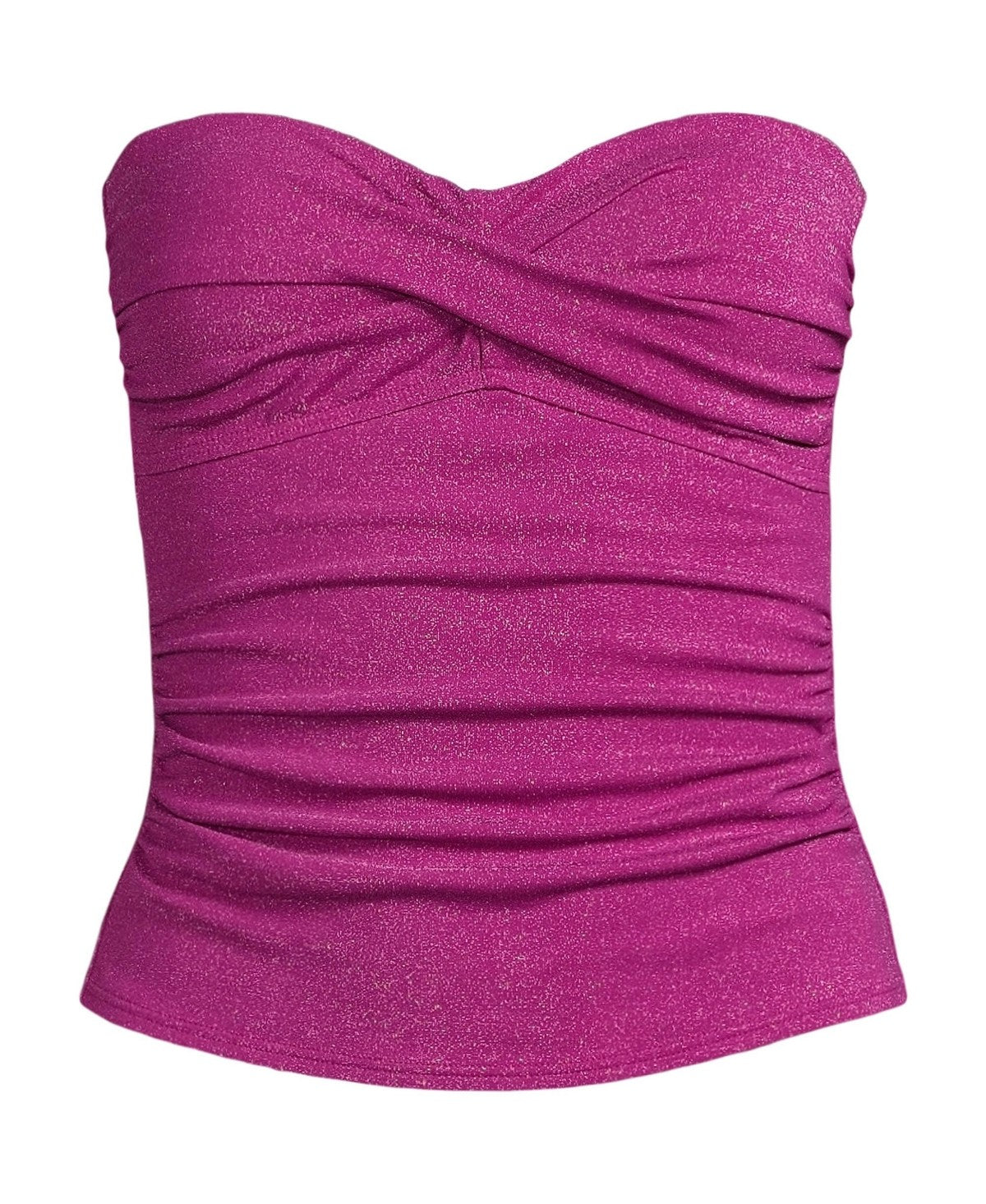 Lands End Womens Shine Wrap Bandeau Tankini Swimsuit Top - Bright Magenta Shine, Sz 2