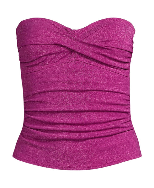 Lands End Womens Shine Wrap Bandeau Tankini Swimsuit Top - Bright Magenta Shine, Sz 2