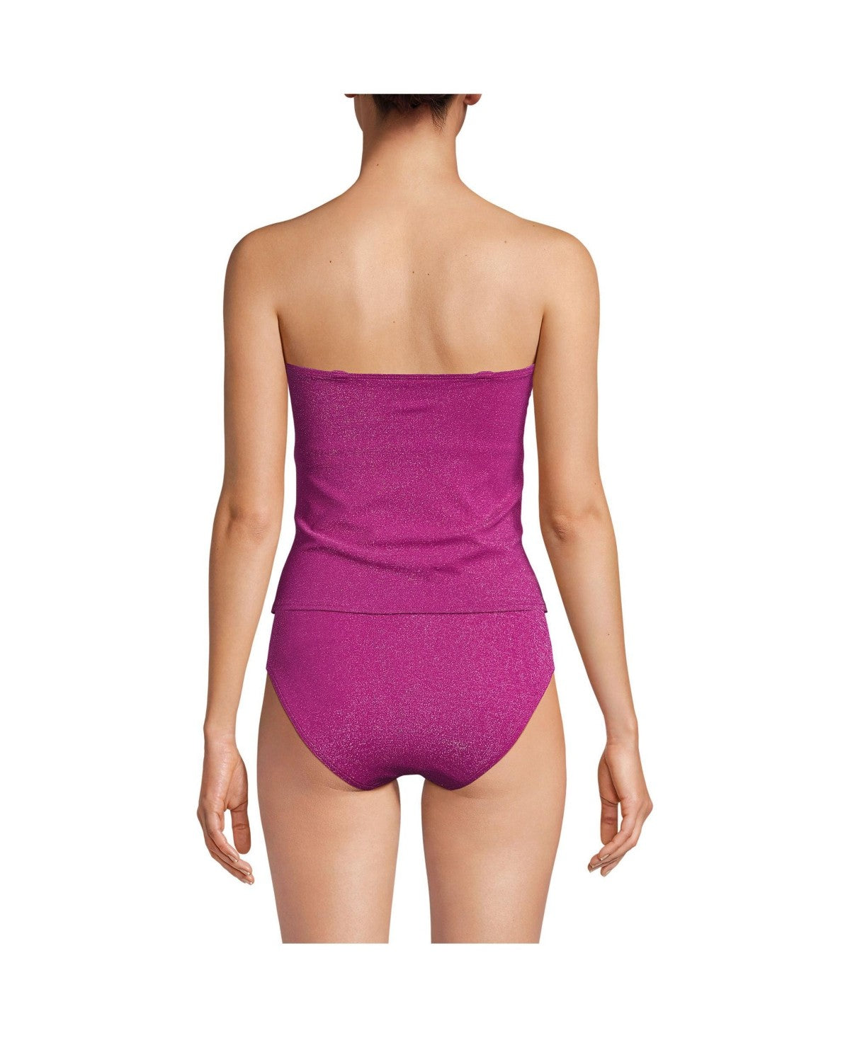 Lands End Womens Shine Wrap Bandeau Tankini Swimsuit Top - Bright Magenta Shine, Sz 2
