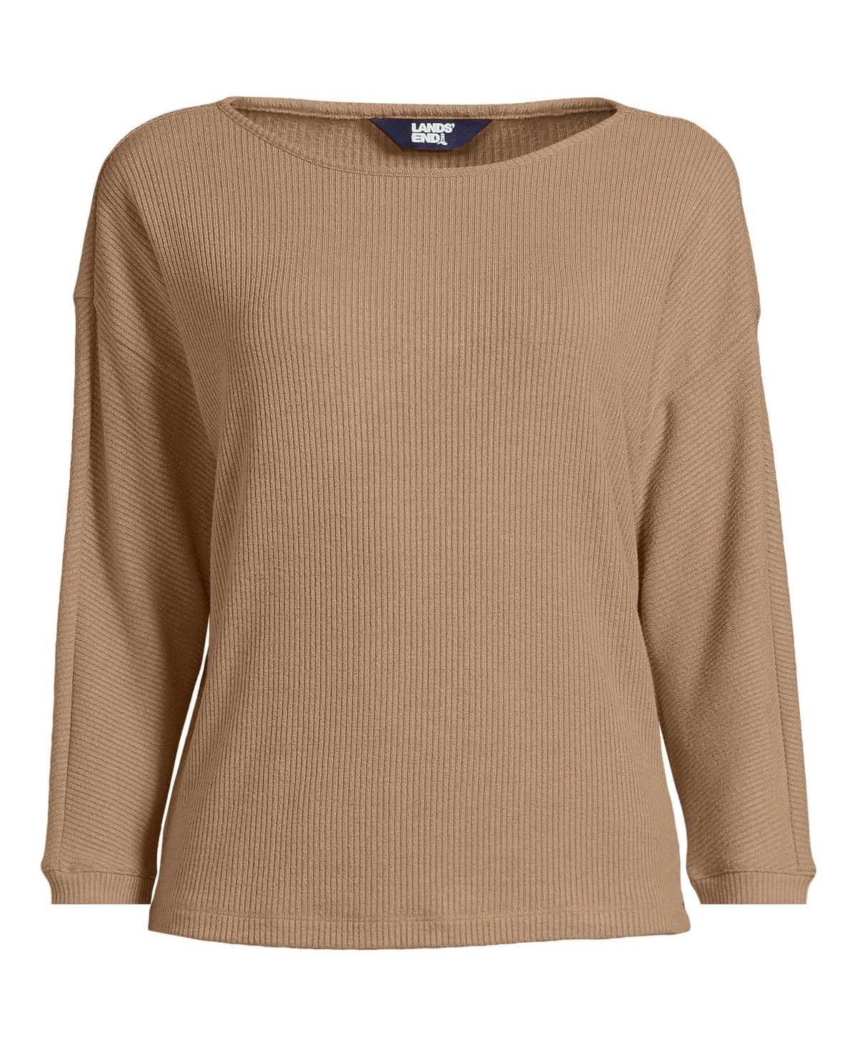 Lands End Womens 3/4 Sleeve Cozy Rib Dolman Top - Large, Coriander Heather
