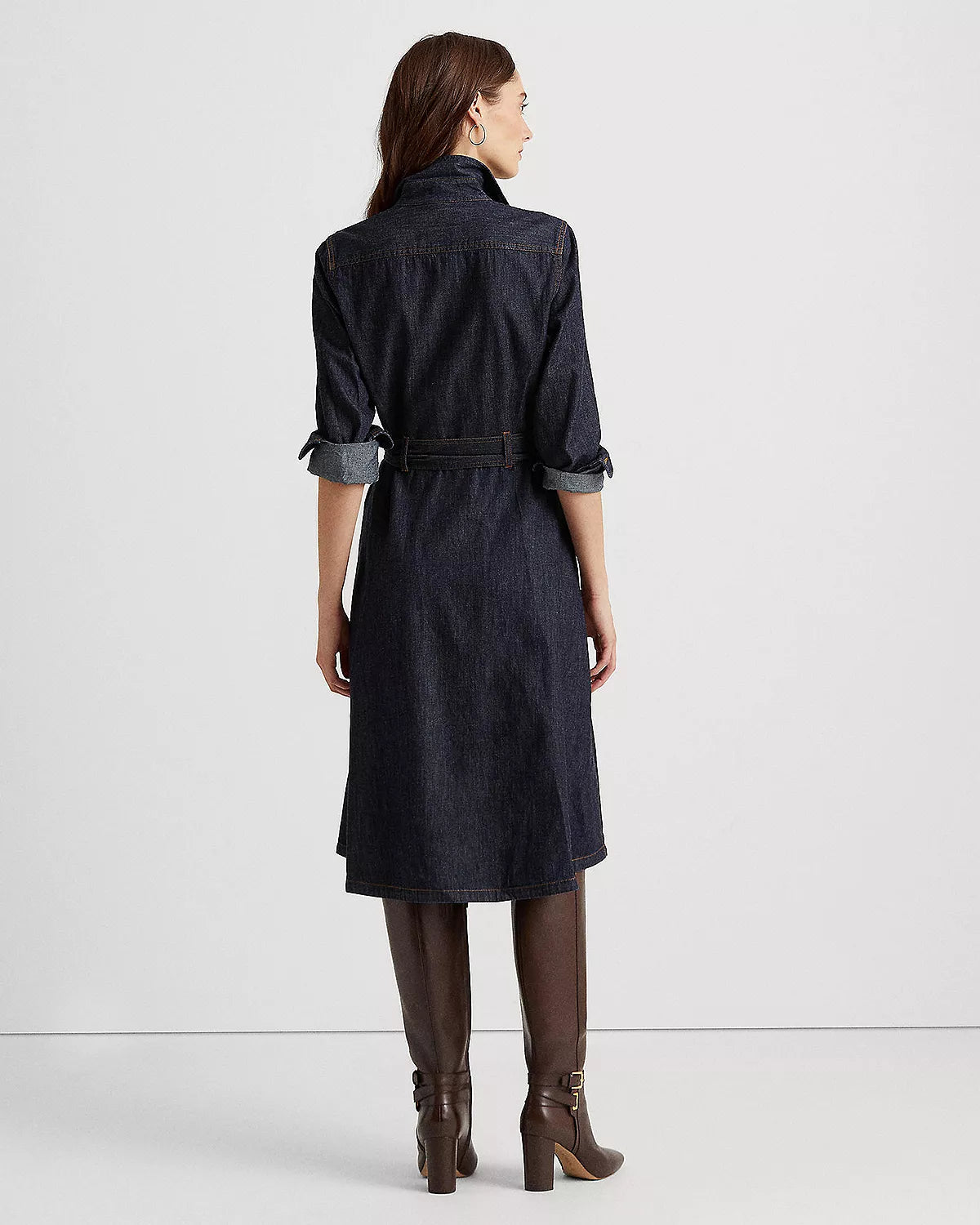 lauren ralph lauren denim shirt dress Lauren Ralph Lauren Women's Point Collar Pleated Denim Shirt-Dress