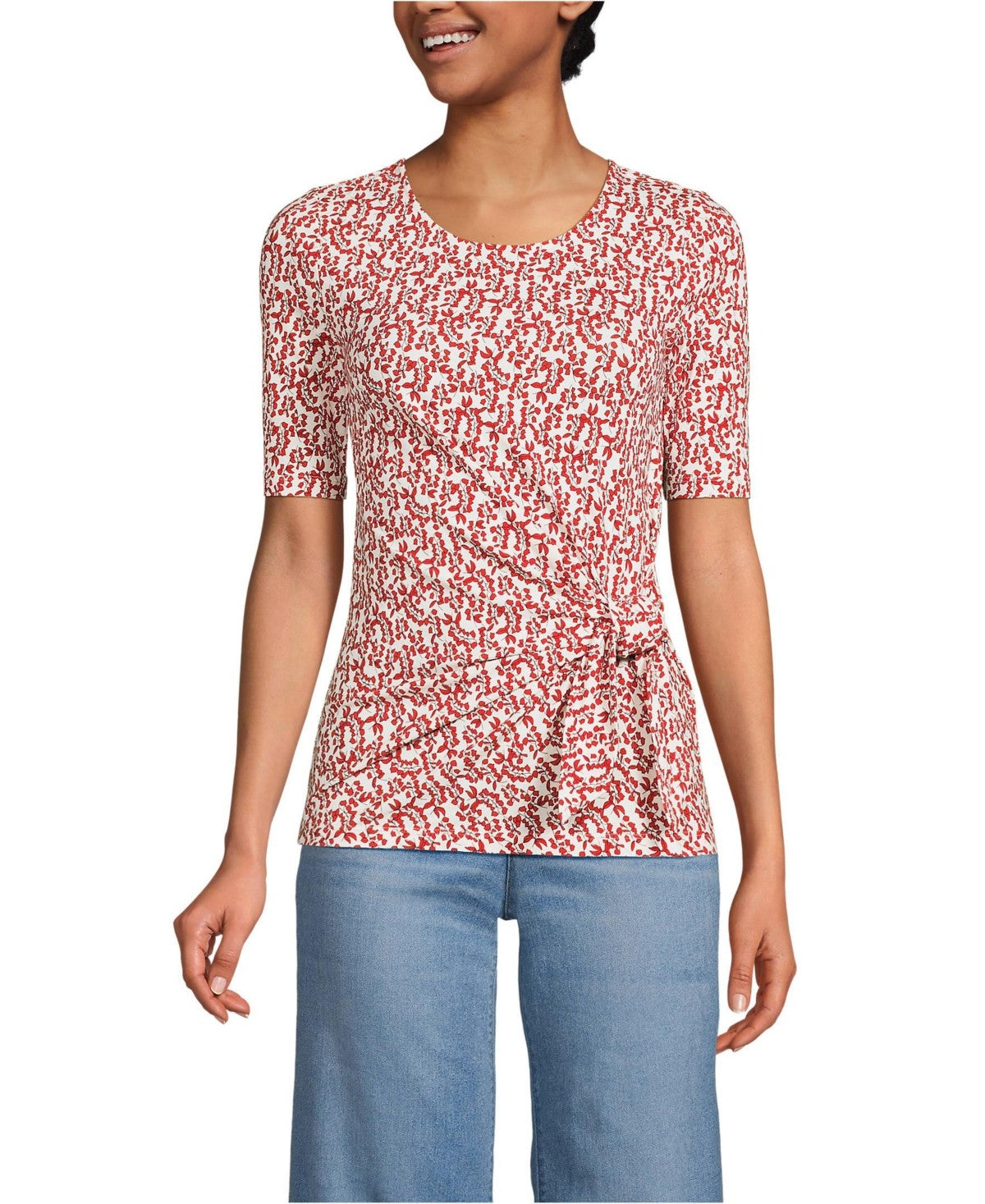 Lands End Womens Plus Size Lightweight Jersey Tie Front Top