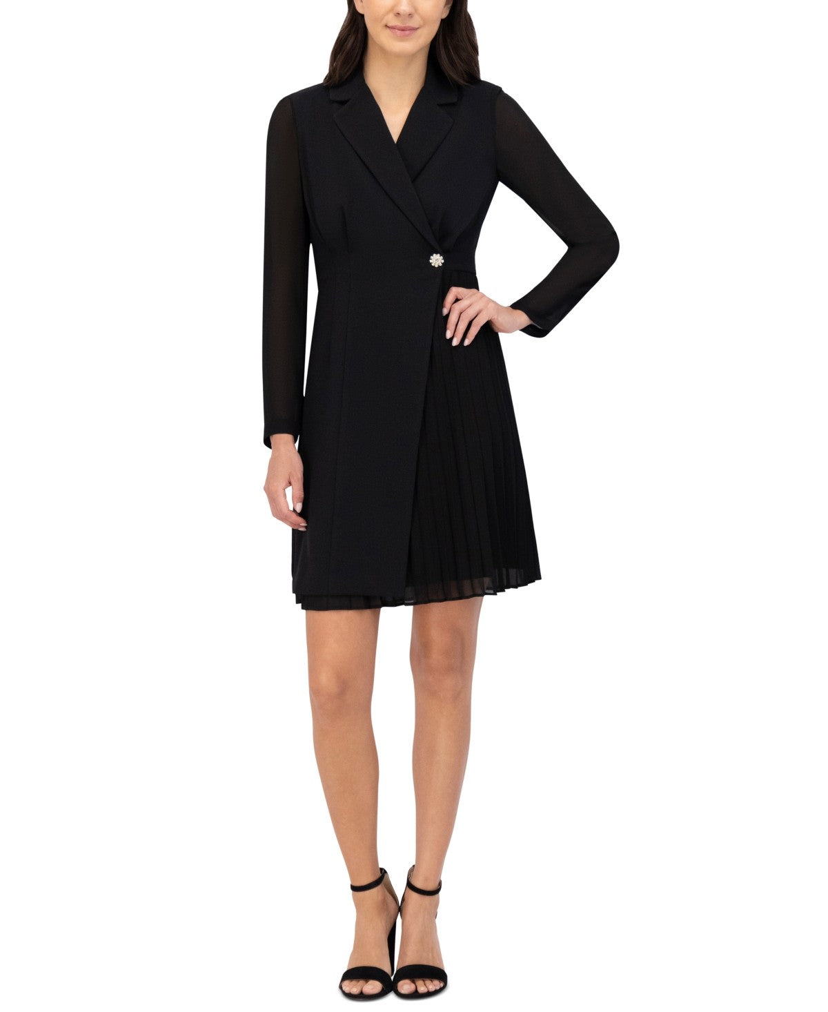 Vince Camuto Signature-Stretch Pleated-Chiffon Dress, Size 10