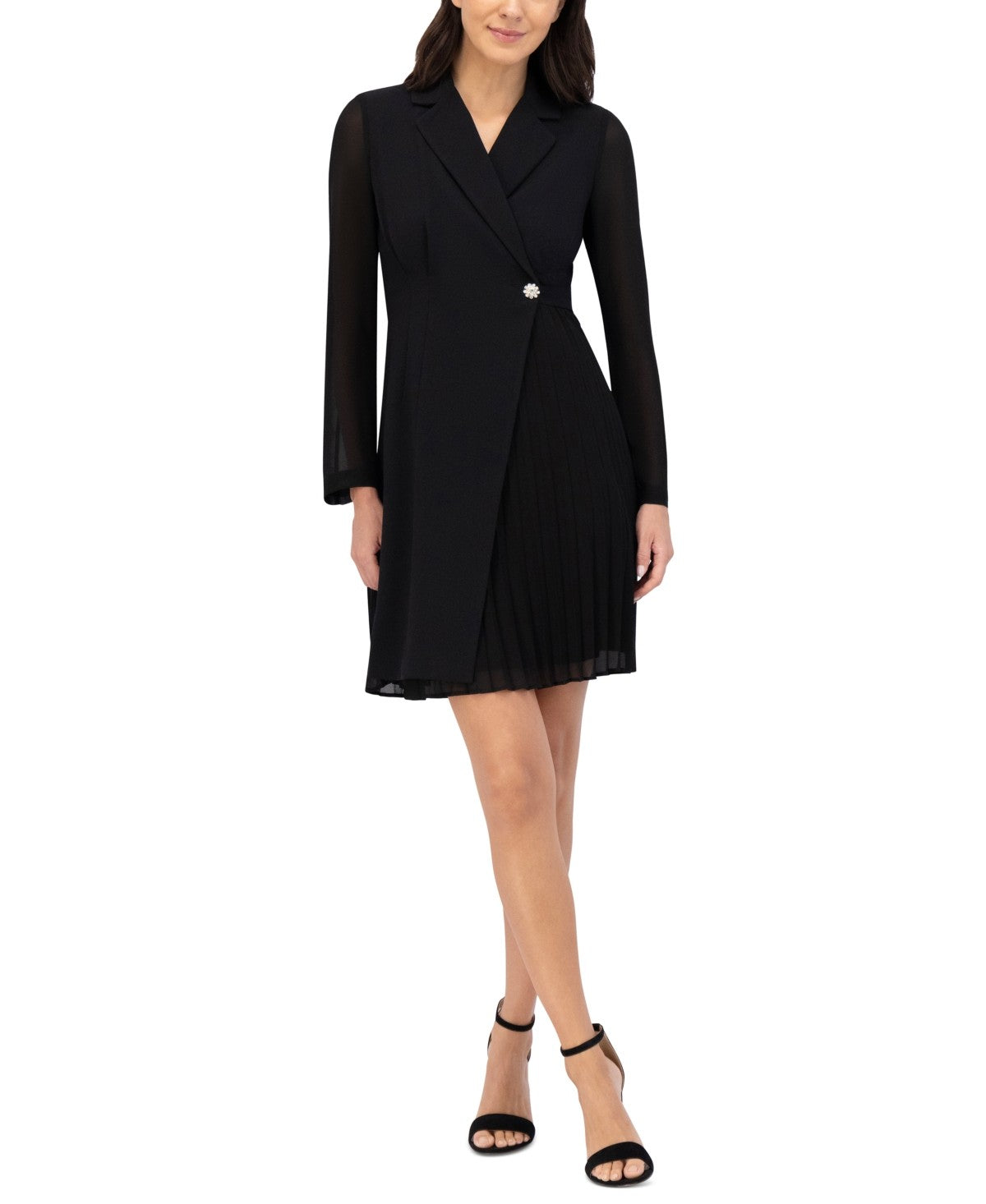 Vince Camuto Signature-Stretch Pleated-Chiffon Dress, Size 10