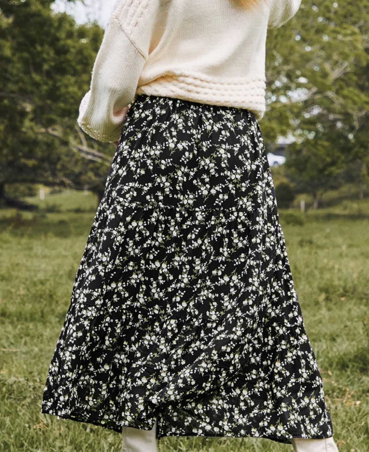 Cupshe Womens Black Ditsy MIDI Skirt - Black