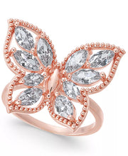 Charter Club Crystal Butterfly 18K Rose Gold Plate Ring, Size 7