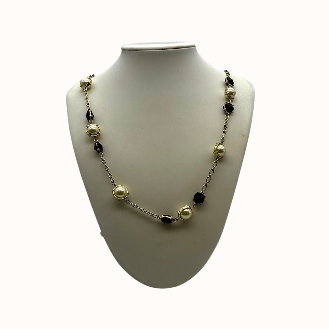 Charter Club  Black Crystal and Imitation Pearl Strand Necklace