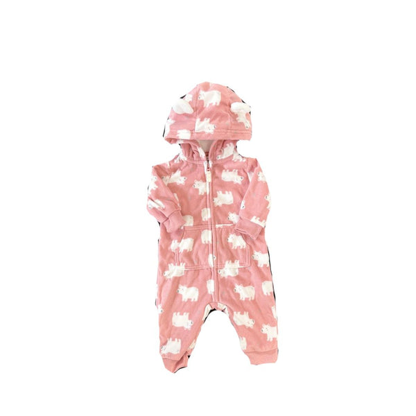 Carter's Baby Girls Hooded Faux-Fur-Trim Fleece Coverall, 3 Months