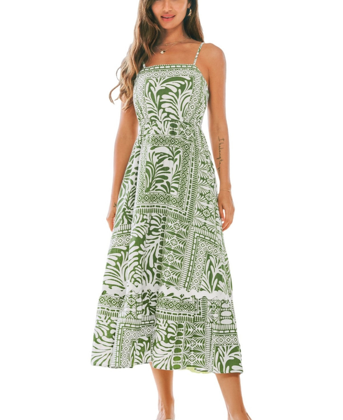 Cupshe Womens Sage Woods Floral Maxi Beach Dress , small