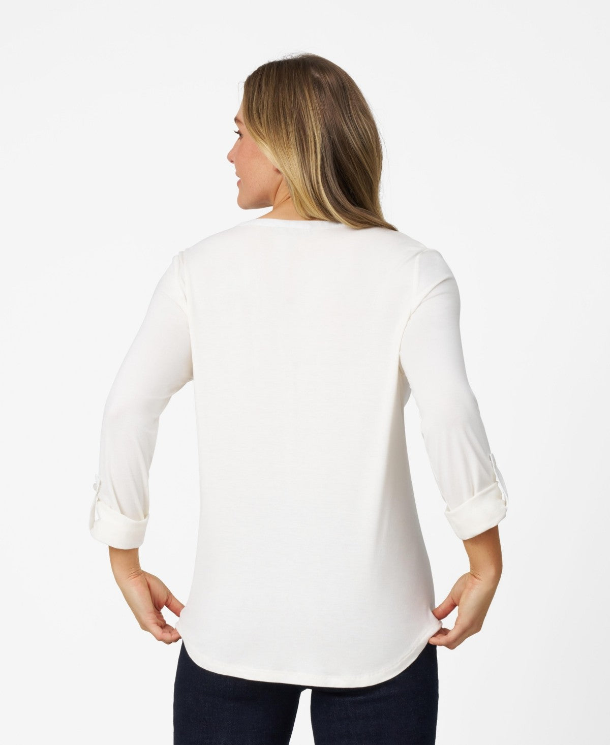 Cable and Gauge Womens Lace Trim Henley Top - Whisper White