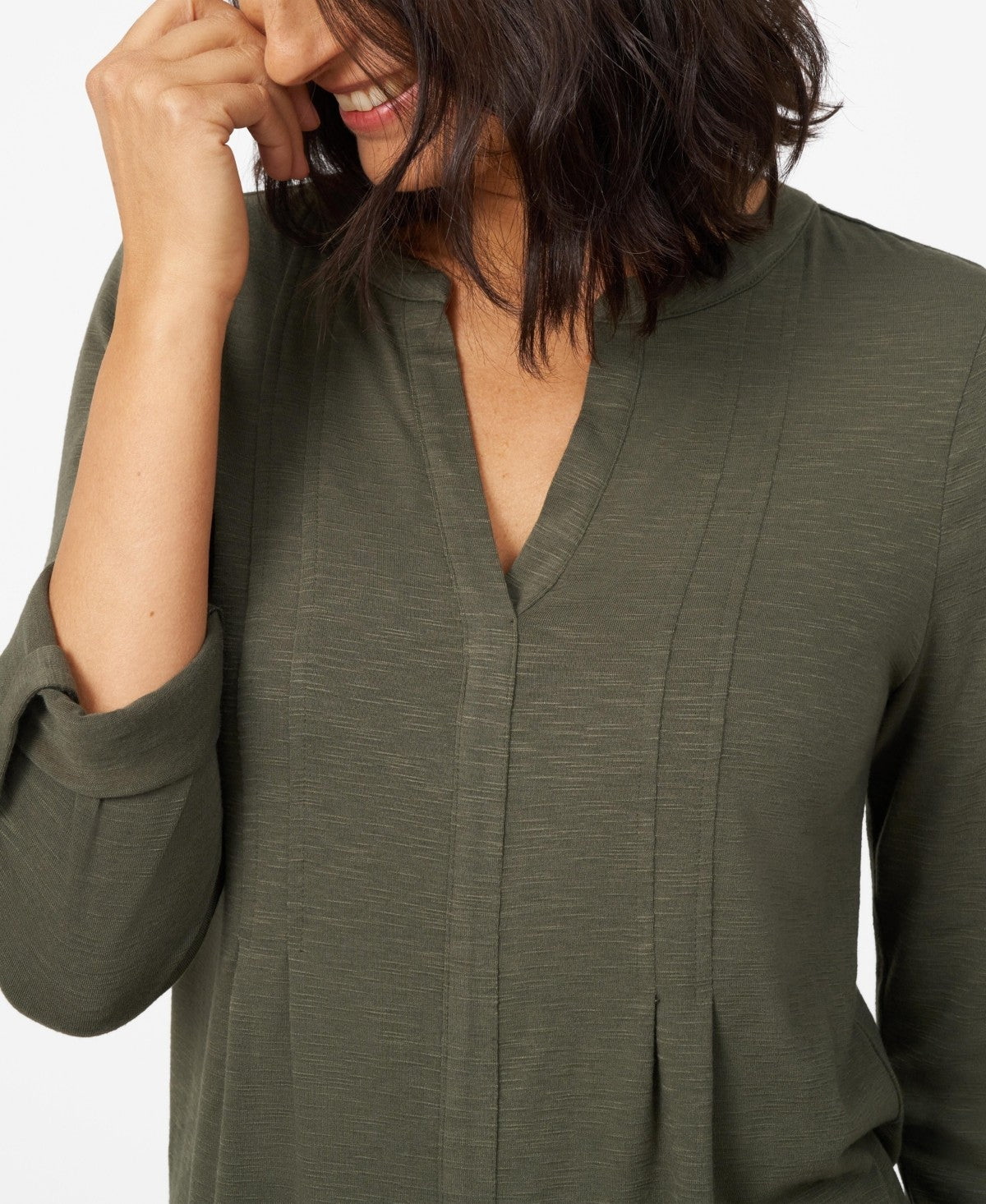 Cable and Gauge Womens Pintuck Pleat Henley Top - Dry Oregano, Small