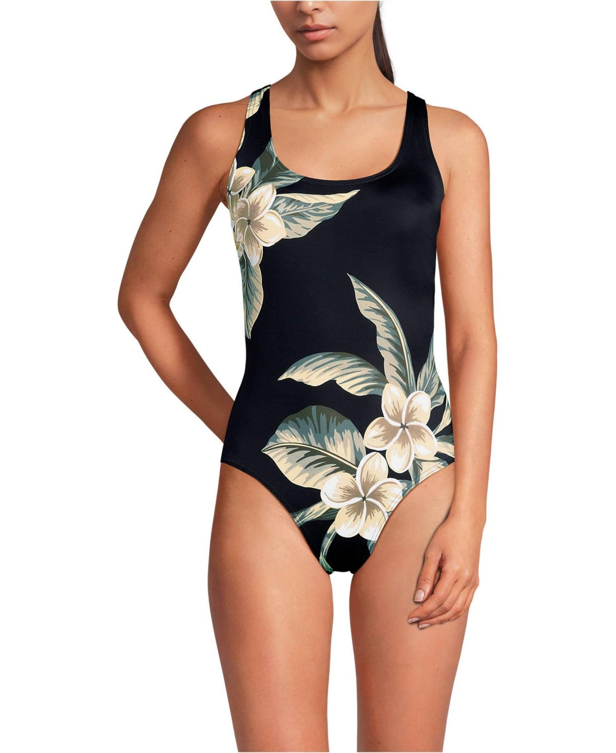 Lands End Long Torso X-Back High Leg Tugless One Piece Swimsuit, 4L