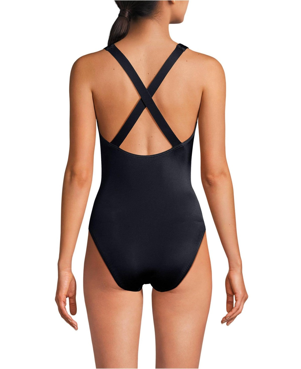 Lands End Long Torso X-Back High Leg Tugless One Piece Swimsuit, 4L