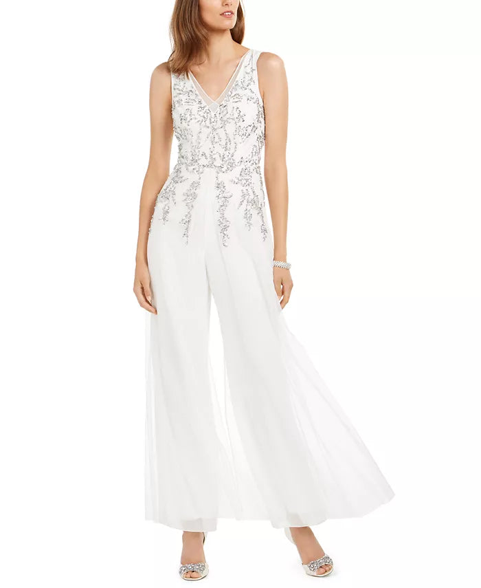 Adrianna Papell Sequined Georgette Wide-Leg Jumpsuit, Size 18