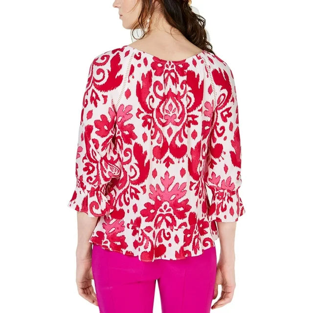 INC Womens Ladder Stitch Printed Blouse, Size Small