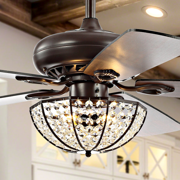 Joanna 52  3-Light Bronze Crystal LED Ceiling Fan with Remote  Oil Rubbed Bronze