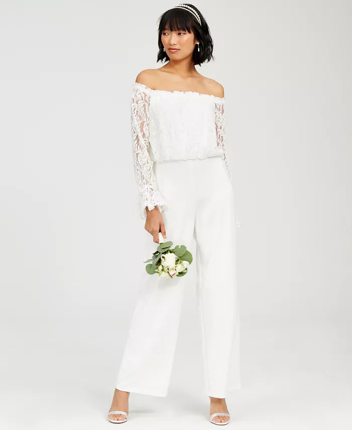 Adrianna Papell Off-the-Shoulder Lace Jumpsuit, Size 8