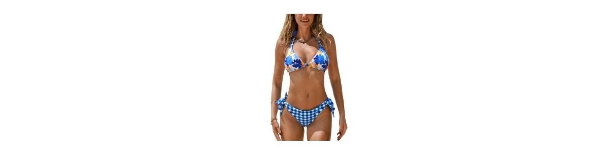 Cupshe Womens Picnic Crush Reversible Bikini Set - Medium Blue