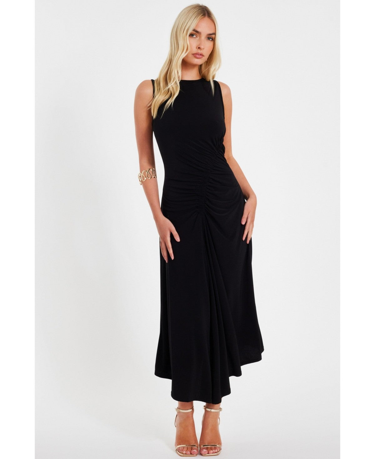Quiz Womens Ity Ruched Detail MIDI Dress - Black, Size 14