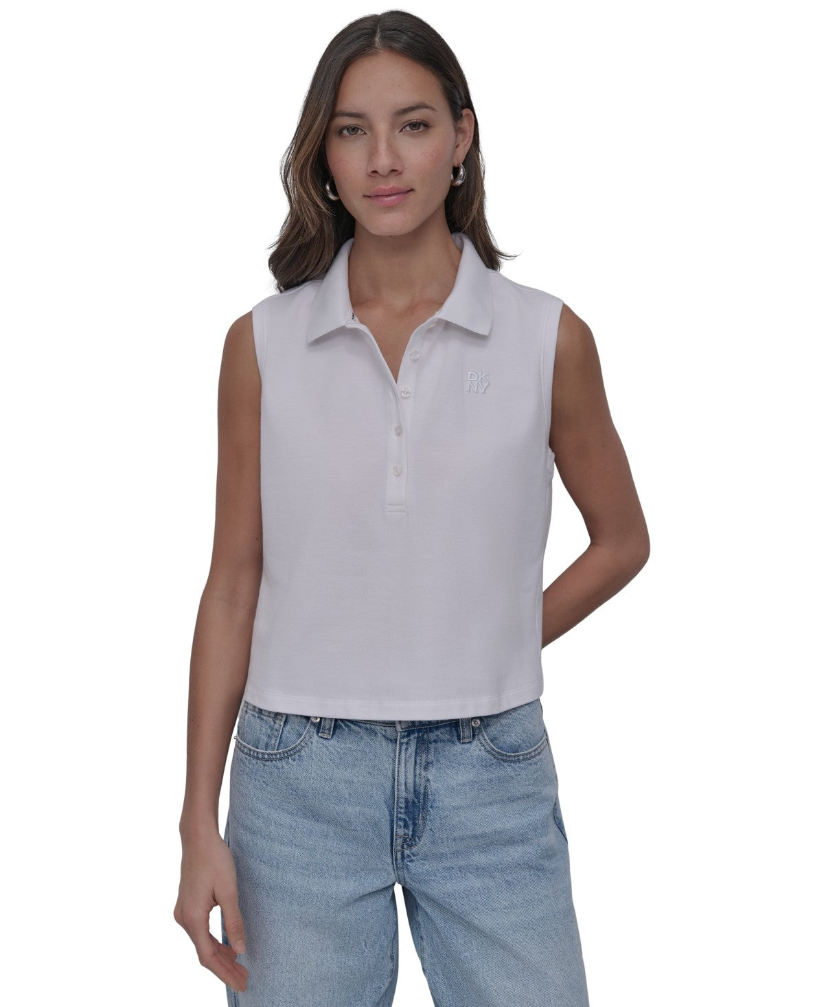 Dkny Jeans Womens Cropped Sleeveless Polo Shirt