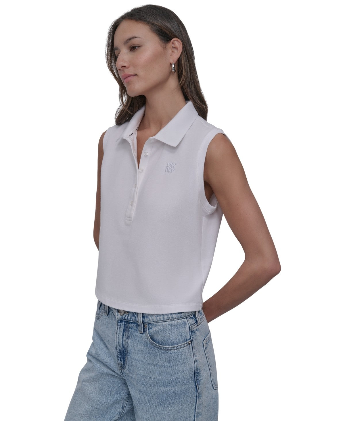 Dkny Jeans Womens Cropped Sleeveless Polo Shirt