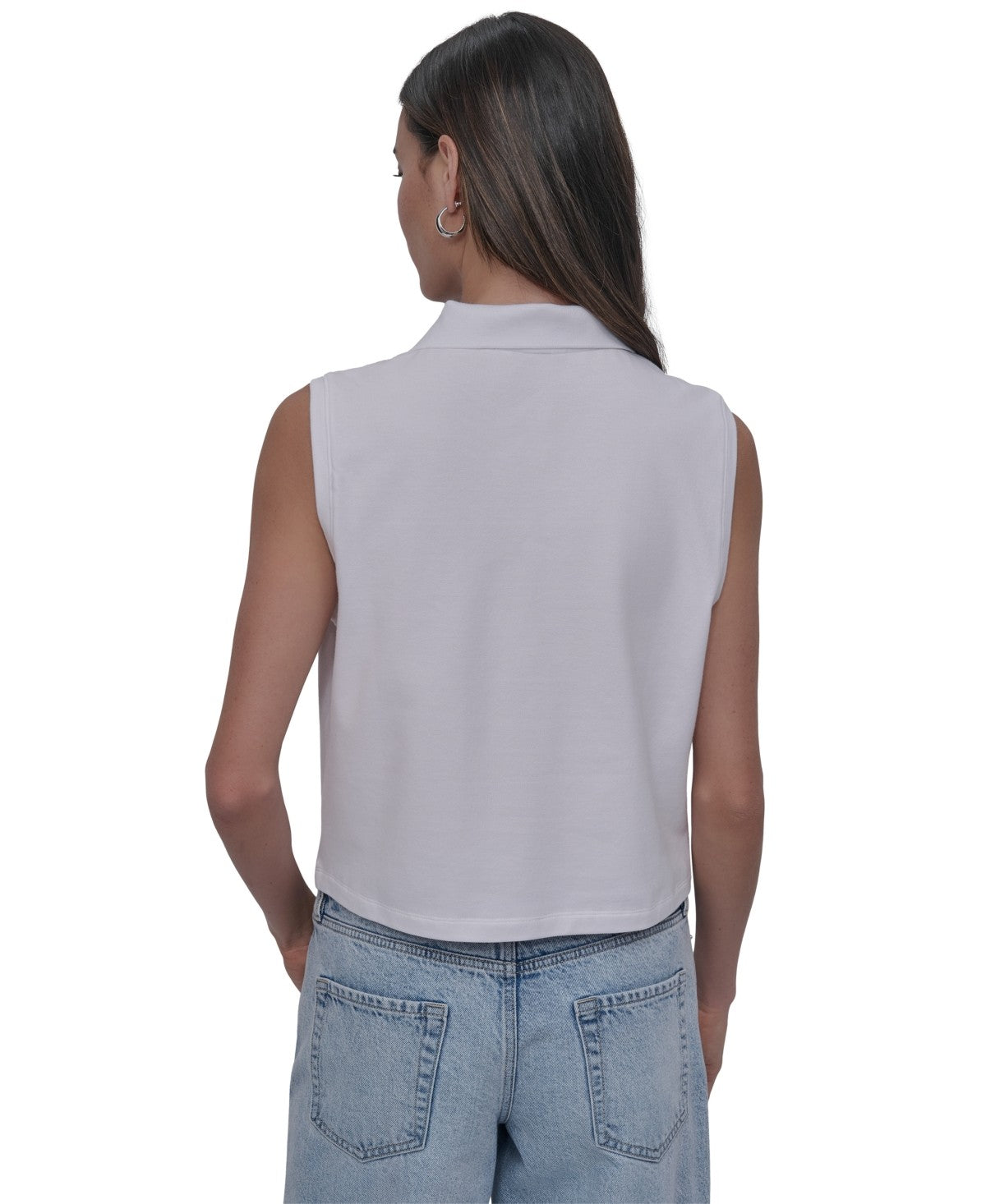 Dkny Jeans Womens Cropped Sleeveless Polo Shirt