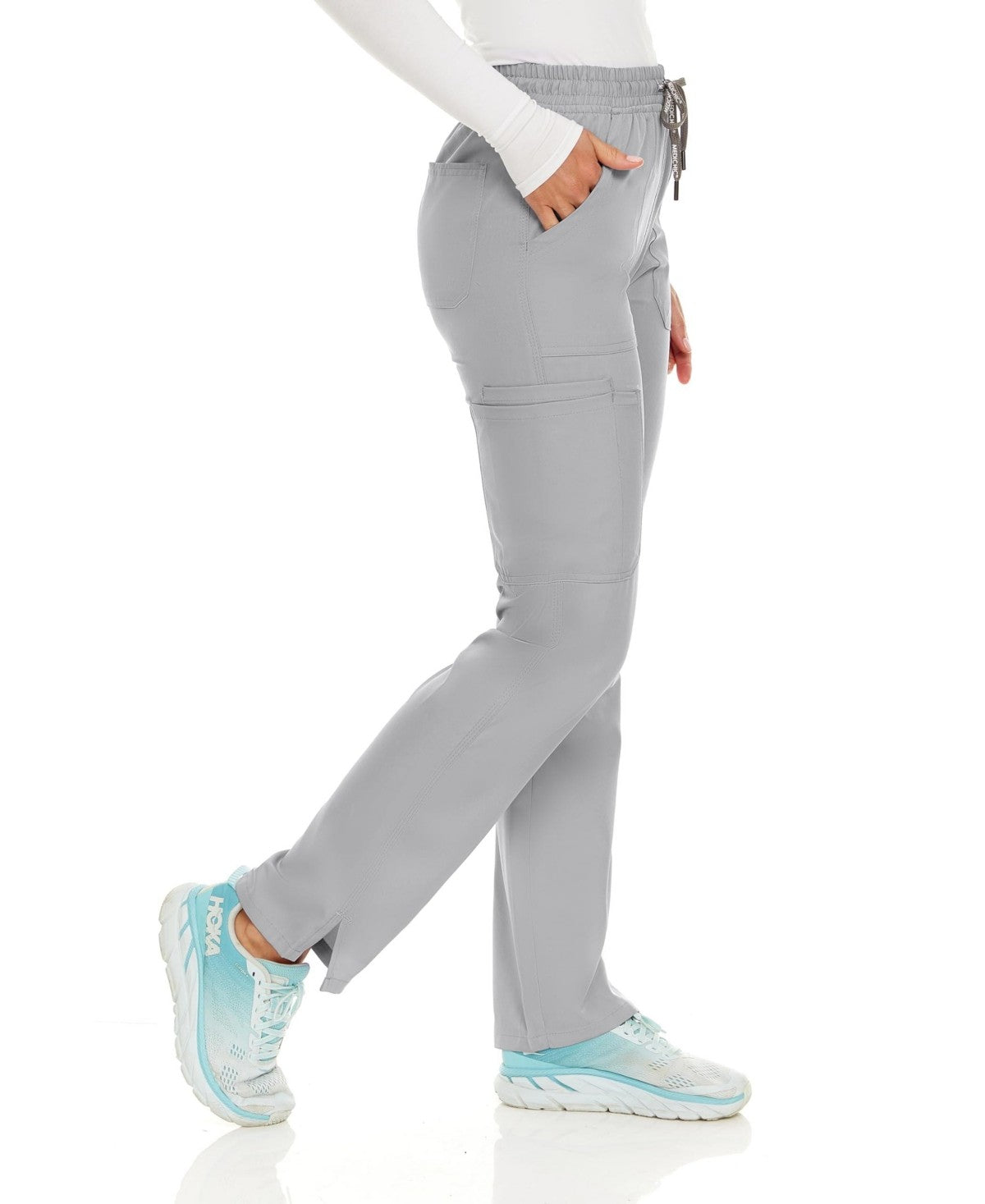 Medichic Petite Terri Stretch Straight Leg Six Pocket Cargo Scrub Pants, Ceil, X Large -