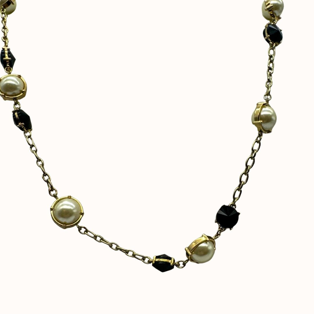 Charter Club  Black Crystal and Imitation Pearl Strand Necklace