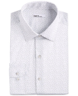 Bar III Mens Dot Print Button Down Dress Shirt, White, Size Large