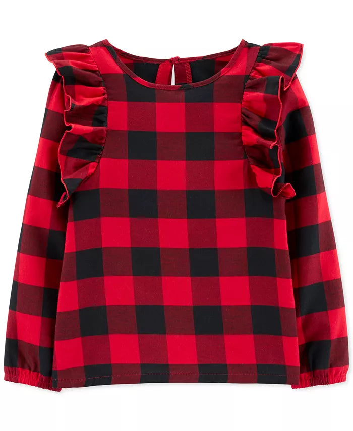 Carters Big & Little Girls Buffalo Check Ruffle Shirt