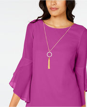 Thalia Sodi Flared-Sleeve Necklace Dress, Size Medium