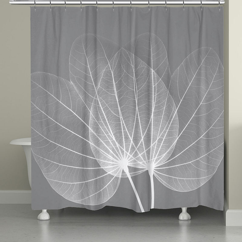 Laural Home Grey Leaves Shower Curtain