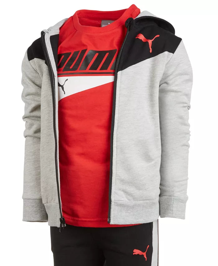 Puma 3-Pc. Colorblocked Fleece Hoodie, Jogger Pants and T-Shirt, Size 5