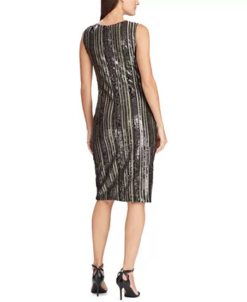 Lauren Ralph Lauren Womens Jordinia Sequined Striped Cocktail Dress