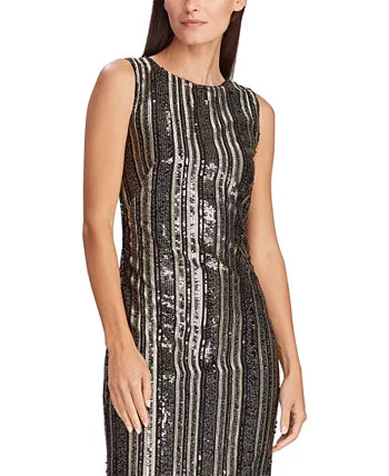 Lauren Ralph Lauren Womens Jordinia Sequined Striped Cocktail Dress