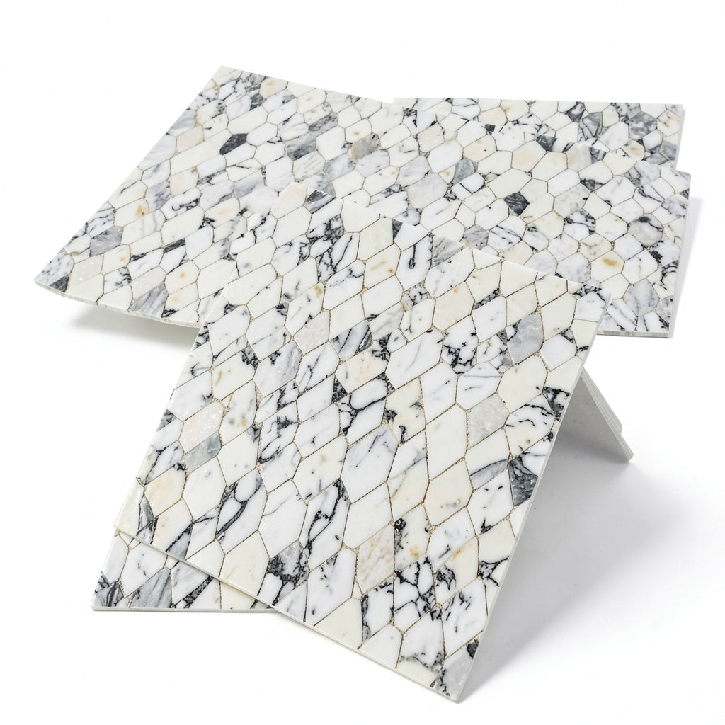 Lot of 3 sheets 12 in. x 12 in. Marble Mosaic Floor and Wall Tile