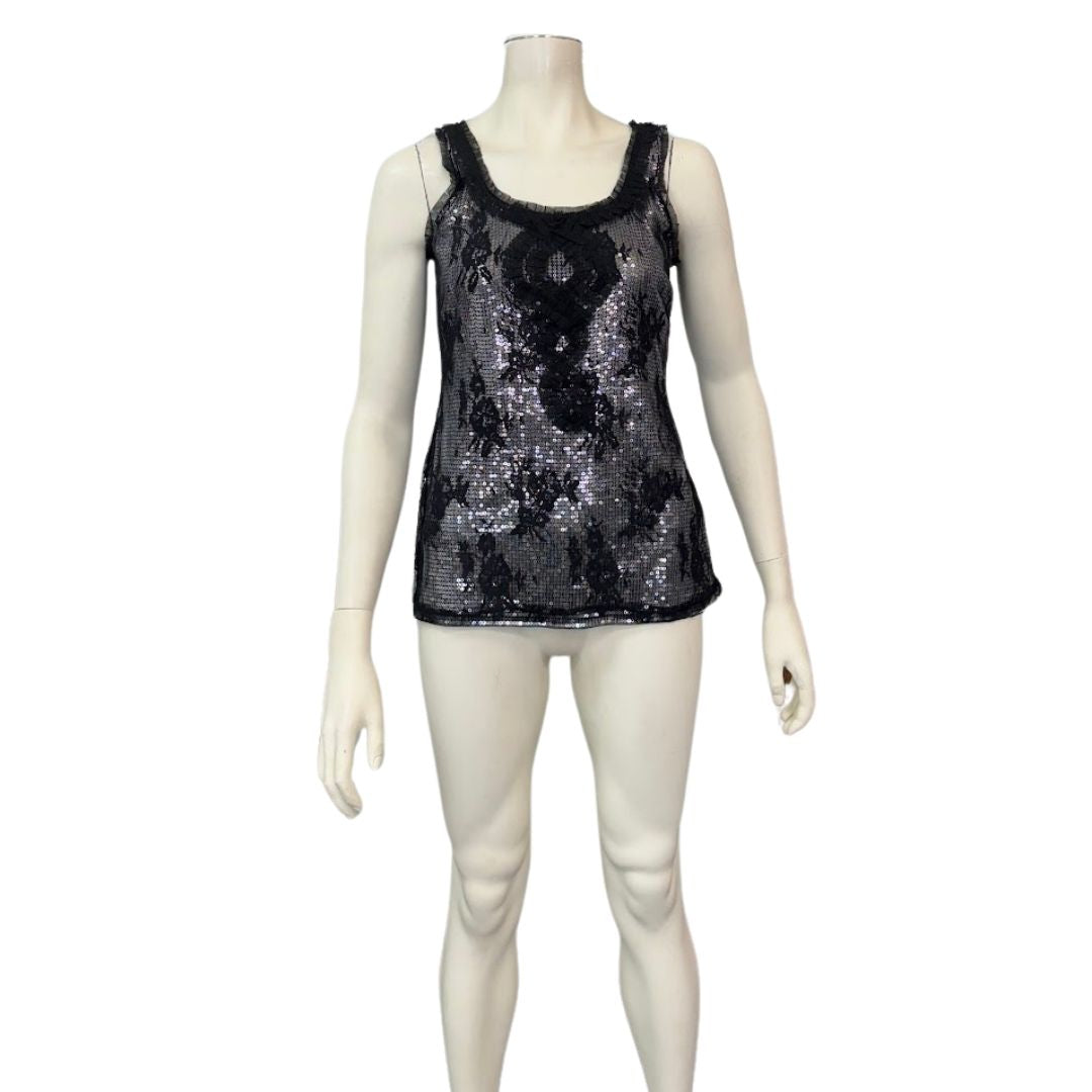 WHITE HOUSE BLACK MARKET WHBM Black Lace Sequin Dress Tank Top Size Large
