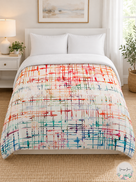 One Bella Casa Victoria Abstract Multicolor Twin Fleece Duvet Cover lifestyle