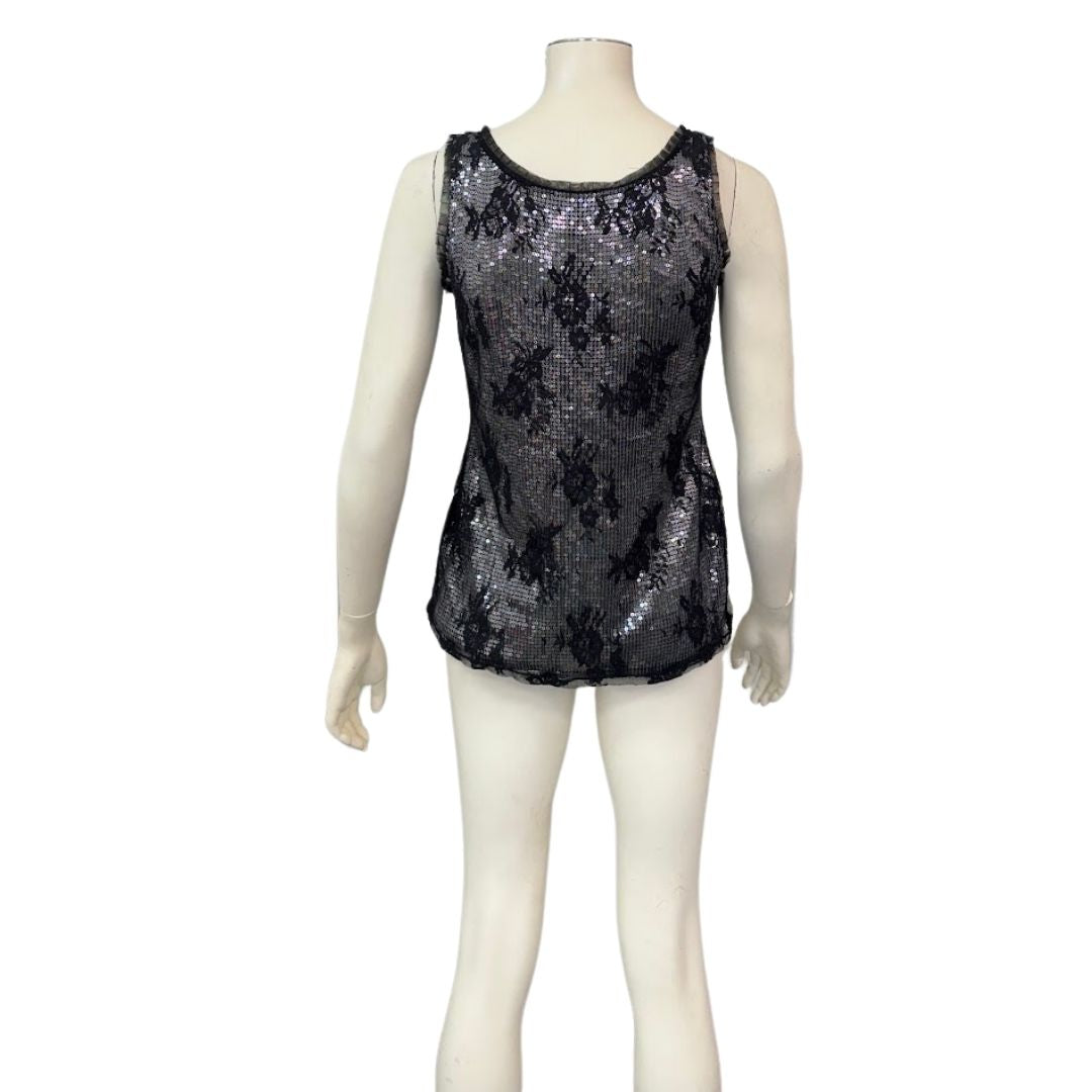 White HOUSE Black MARKET WHBM Black Lace Sequin Dress Tank Top Size Large