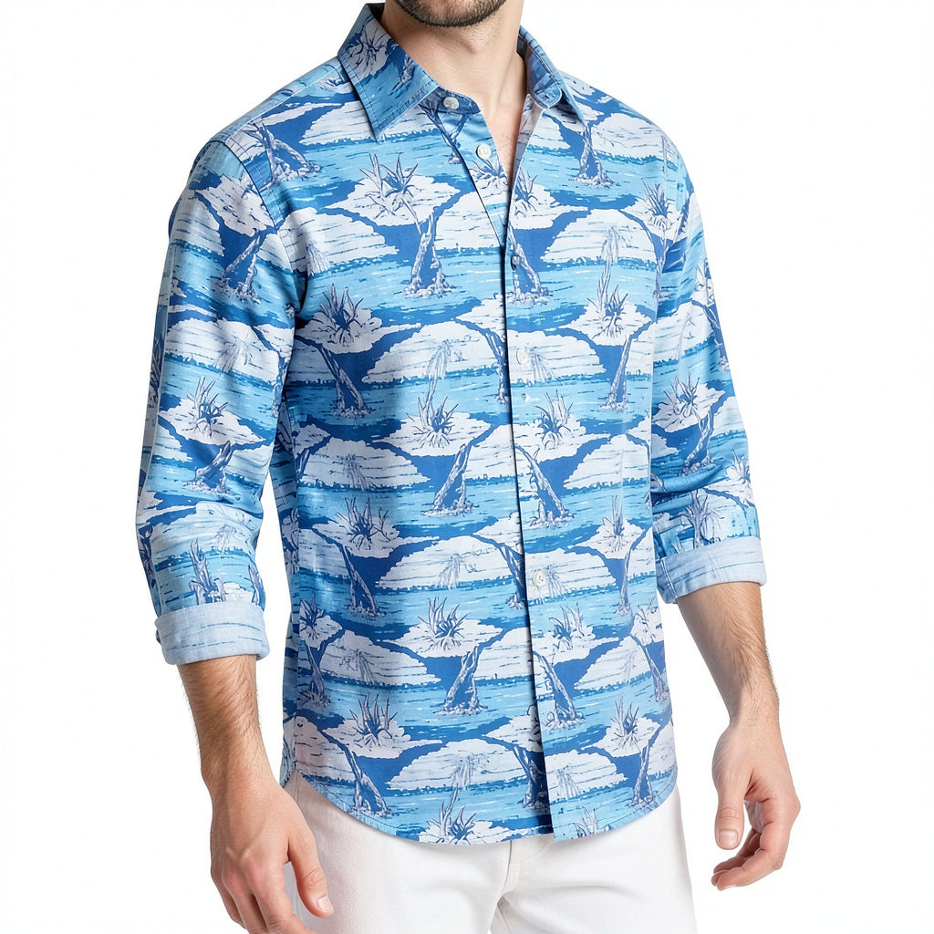 Nautica Blue Mens Printed Classic Fit Button-Down Shirt, Size XL