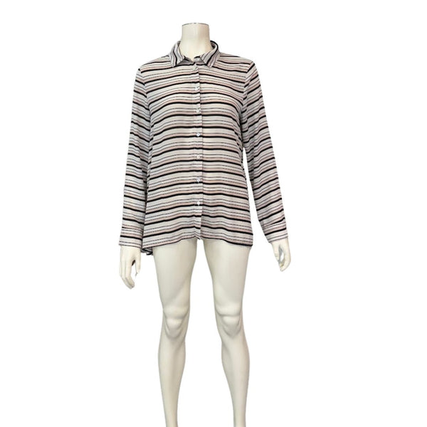 Rose + Olive striped Womens blouse, Size Large