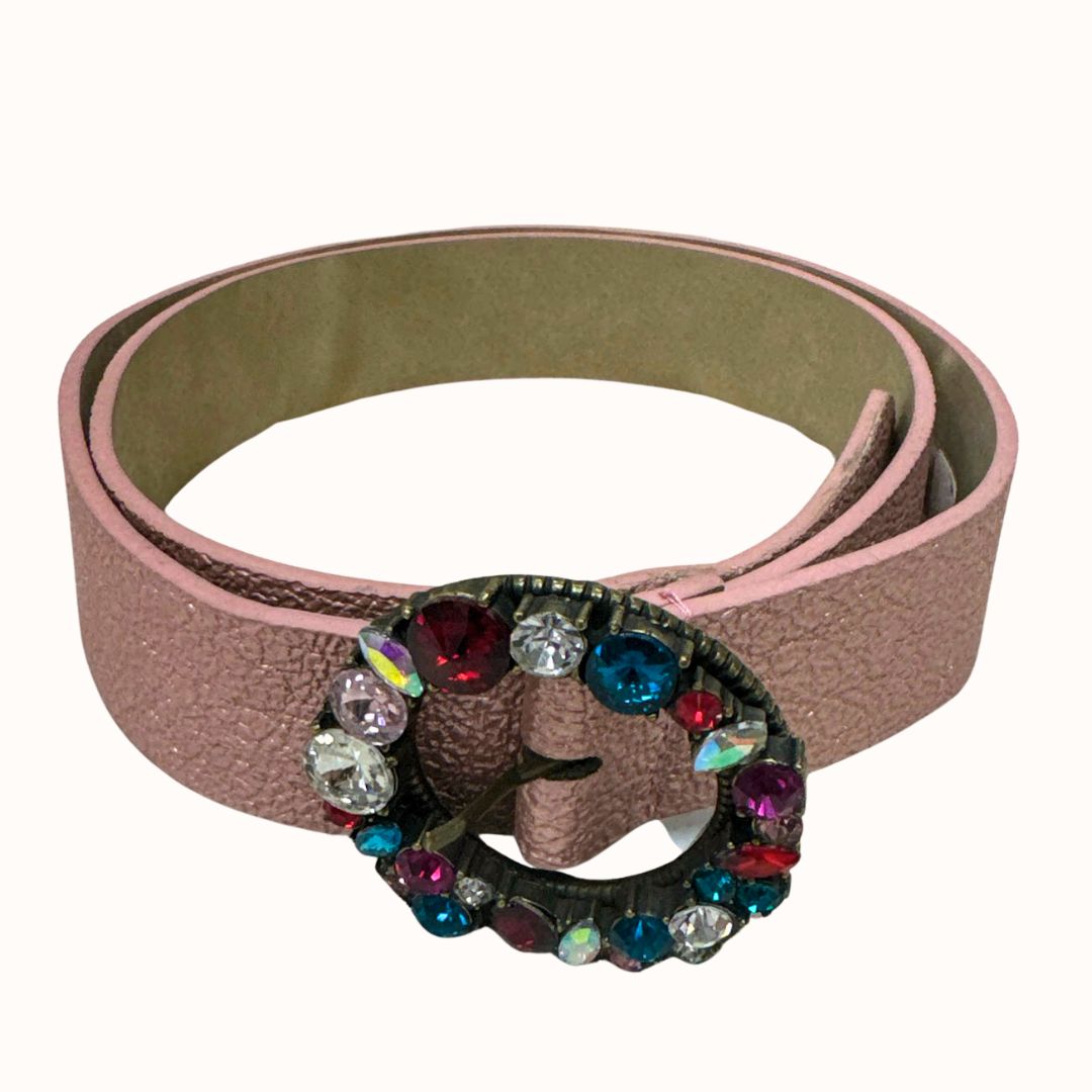 Steve Madden Rhinestone Metallic Belt Blush Multi, XL