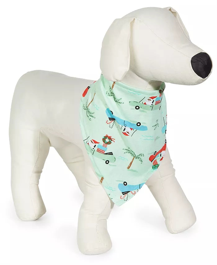 Family Pajamas Tropical Santa Printed Pet Bandana Blue Large