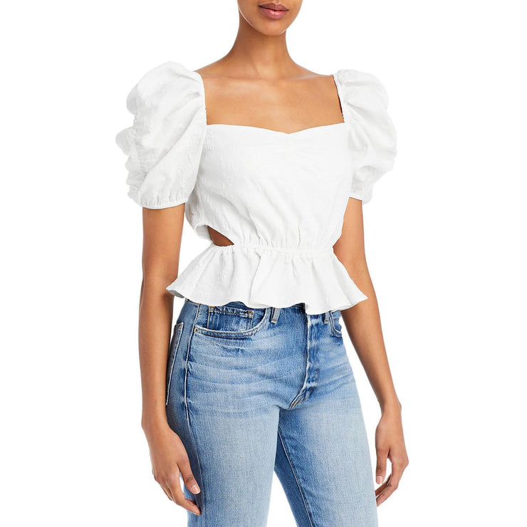 WAYF Womens Annalise Cut-Out Cropped Peplum Top, Size Large