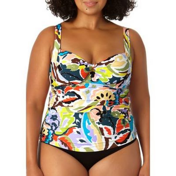 Anne Cole Plus Size Kashmir Paisley Retro Twist Tankini Top, Size