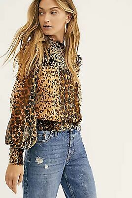 Free People Womens Brown Animal Print Long Sleeve Top