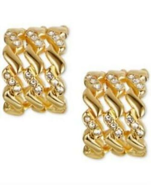 Charter Club Gold-Tone Small Pave Triple-Row C-Hoop Earrings