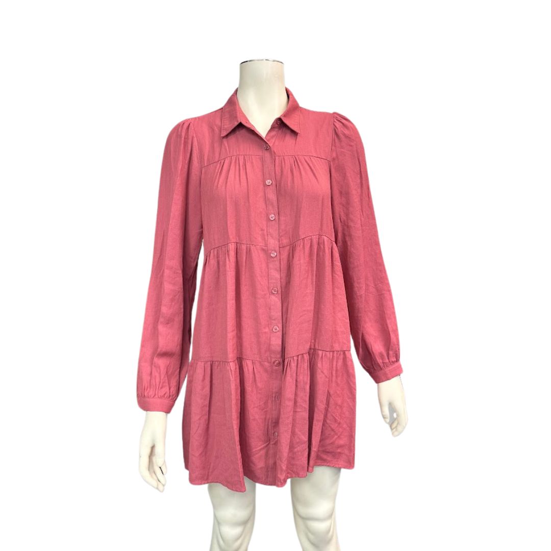 Mi Ami Fable Tiered Long Sleeve Mini Dress, Size Medium